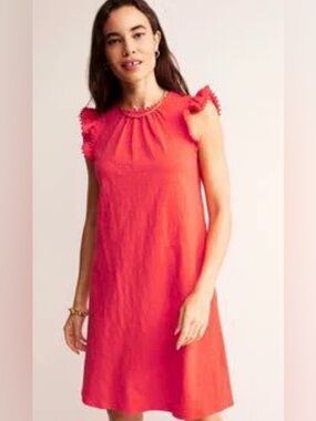 BODEN TALL NWT Georgina Pom Ruffle Dress Red Size 6 TALL